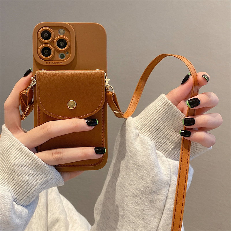 Phone Cases With Wallet On Back - Кожаный чехол-кошелек с шейным ремешком и